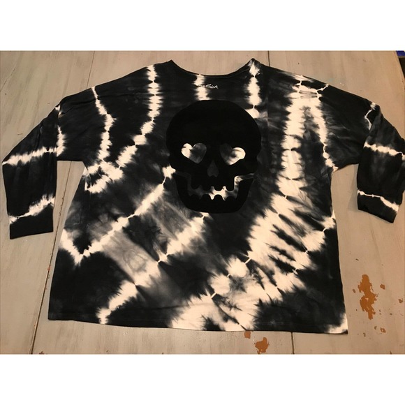 torrid Tops - Love Sick Torrid Long Sleeve Shirt Black White Tie Dye Velvet Skull Size 1x